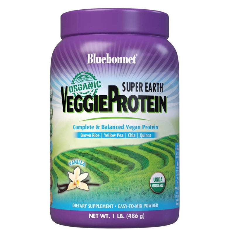 CLEARANCE! Bluebonnet Super Earth Organic Veggie Protein Powder Vanilla 1 lbs, BEST BY 07/2024 - DailyVita