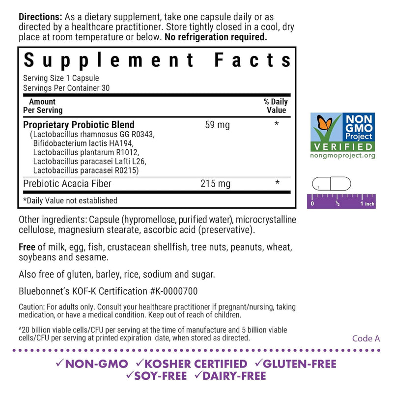 Bluebonnet 益生元益生菌200亿张CFU^ 30 VEG胶囊