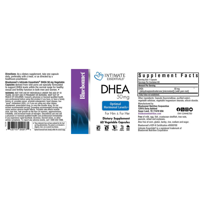 Bluebonnet Intimate Essentials Dhea 25 Mg 60 Vegetable Capsules