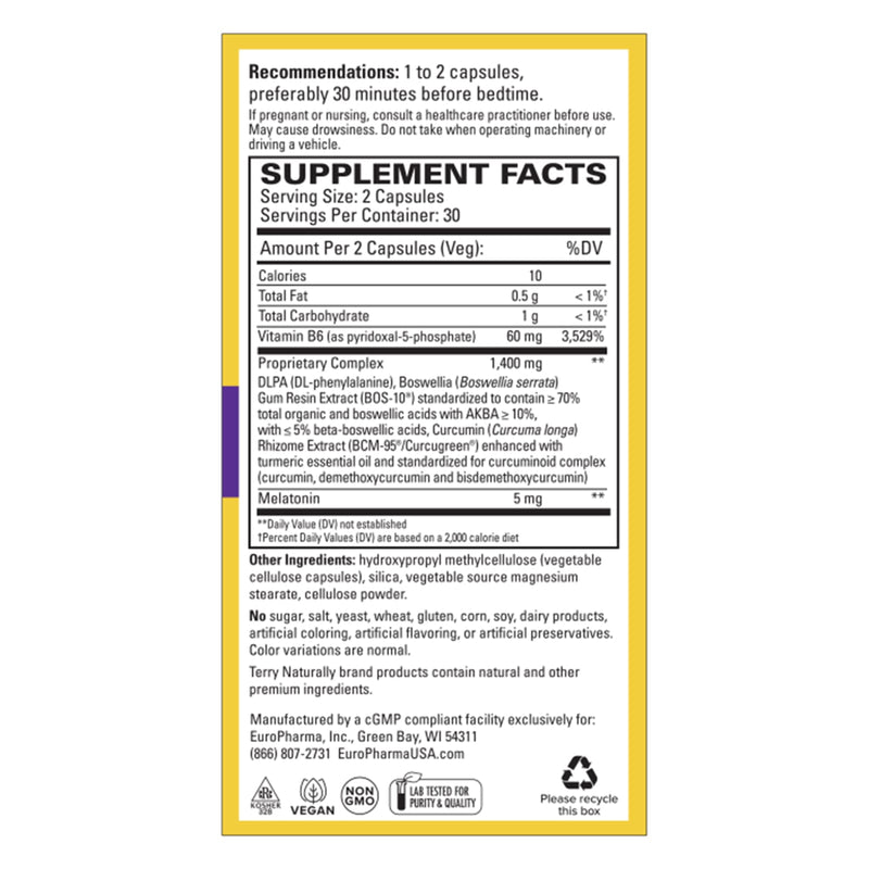 CLEARANCE! Terry Naturally Curamin NIGHTTIME Pain Relief - Curamin PM - 60 Caps, BEST BY 11/2025 - DailyVita