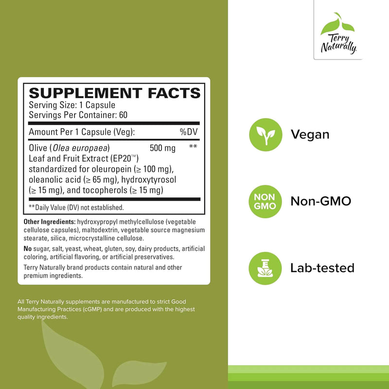 CLEARANCE! Terry Naturally Olive Extract EP20 60 Capsules, BEST BY 12/2025 - DailyVita