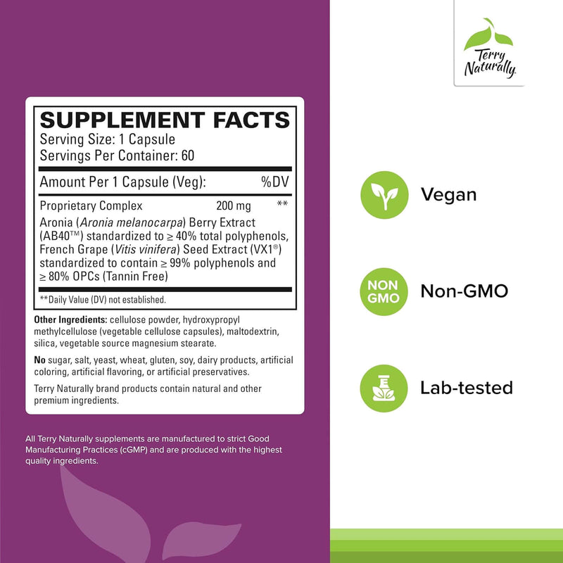 CLEARANCE! Terry Naturally Aronia Berry Complex - Antioxidant Protection for Healthy Aging and Heart Function 60 Caps, BEST BY 09/2025 - DailyVita