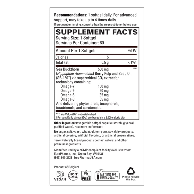 CLEARANCE! Terry Naturally Omega7 60 Softgels, BEST BY 01/2026 - DailyVita