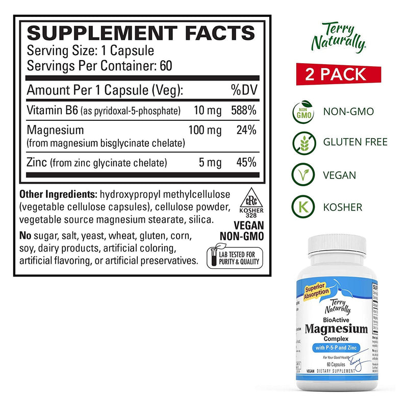 CLEARANCE! Terry Naturally BioActive Magnesium Complex 60 Caps, BEST BY 12/2024