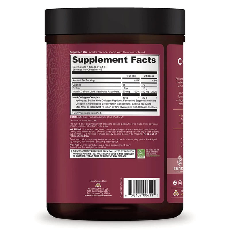 Ancient Nutrition, Multi Collagen, Protein, Pure, 45 Servings, 16 oz (454.5 g) - DailyVita