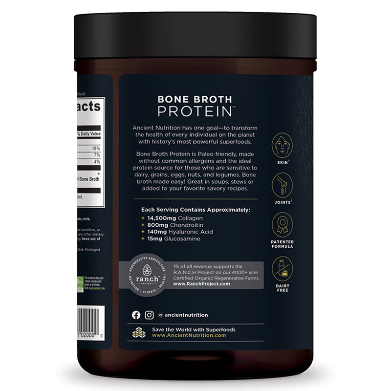 Ancient Nutrition, Bone Broth Protein, Pure, 20 Servings, 15.7 oz (446 g) - DailyVita