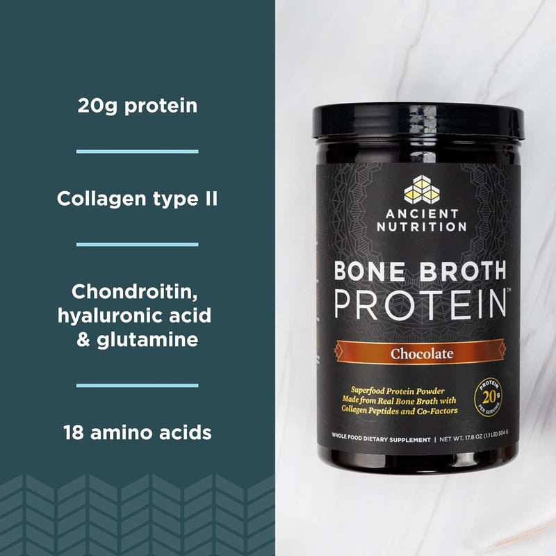 Ancient Nutrition, Bone Broth Protein, Chocolate, 40 Servings, 35.56 oz (1008 g) - DailyVita
