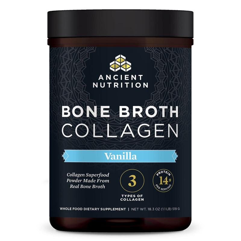Ancient Nutrition, Bone Broth Collagen, Vanilla, 30 Servings, 18.25 oz (519 g) - DailyVita