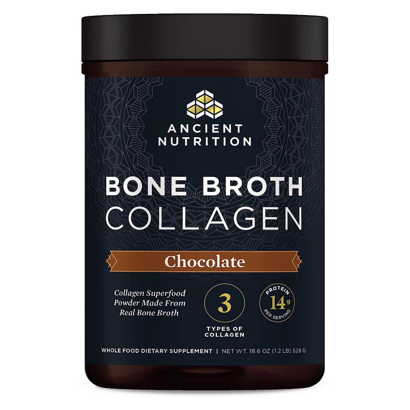 Ancient Nutrition, Bone Broth Collagen, Chocolate, 30 Servings, 18.6 oz (528 g) - DailyVita