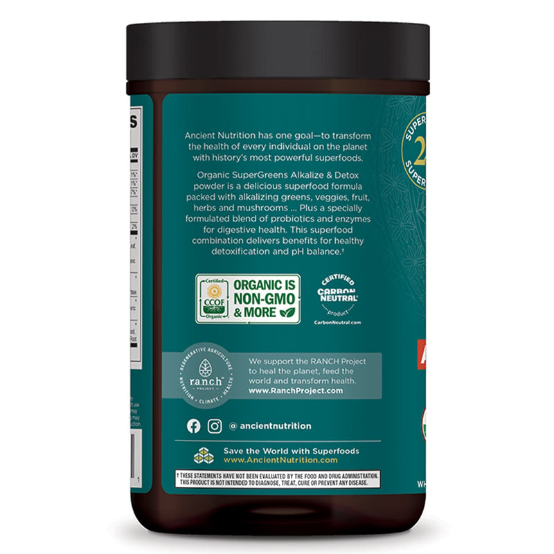 Ancient Nutrition, Organic Super Greens, Alkalize & Detox, Powder, 25 Servings, 7.5 oz (213 g) - DailyVita