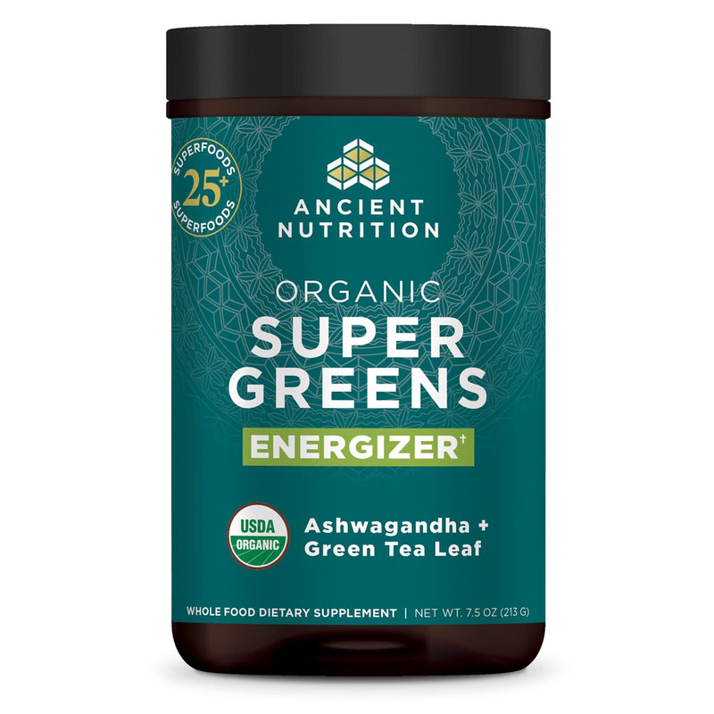 Ancient Nutrition, Organic Super Greens, Energizer, Powder, 25 Servings, 7.5 oz (213 g) - DailyVita