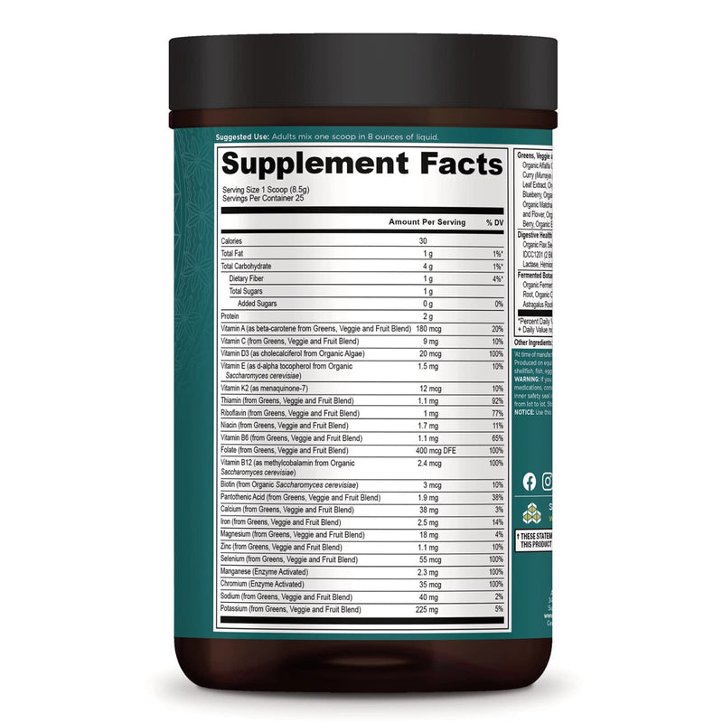 Ancient Nutrition, Organic Super Greens + Multivitamins, Powder, 25 Servings, 7.5 oz (213 g) - DailyVita