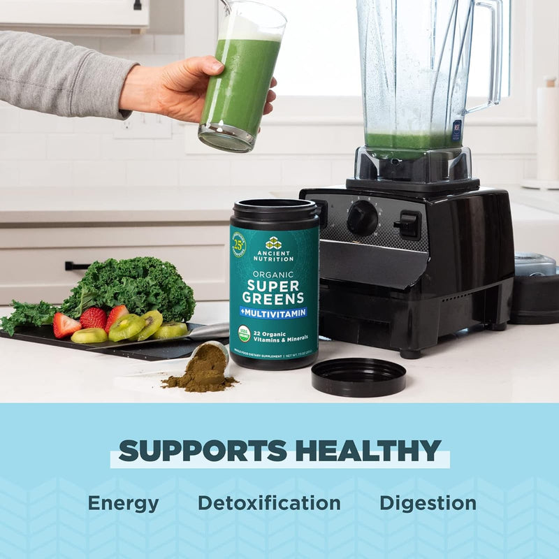 Ancient Nutrition, Organic Super Greens + Multivitamins, Powder, 25 Servings, 7.5 oz (213 g) - DailyVita