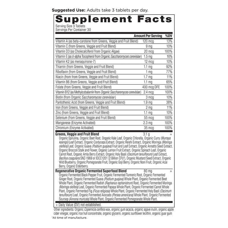 Ancient Nutrition, Organic Super Greens + Multivitamins, Tablet, 90ct - DailyVita