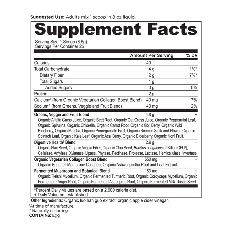 Ancient Nutrition, Organic Super Greens + Collagen, Powder, 25 Servings, 7.5 oz (213 g) - DailyVita