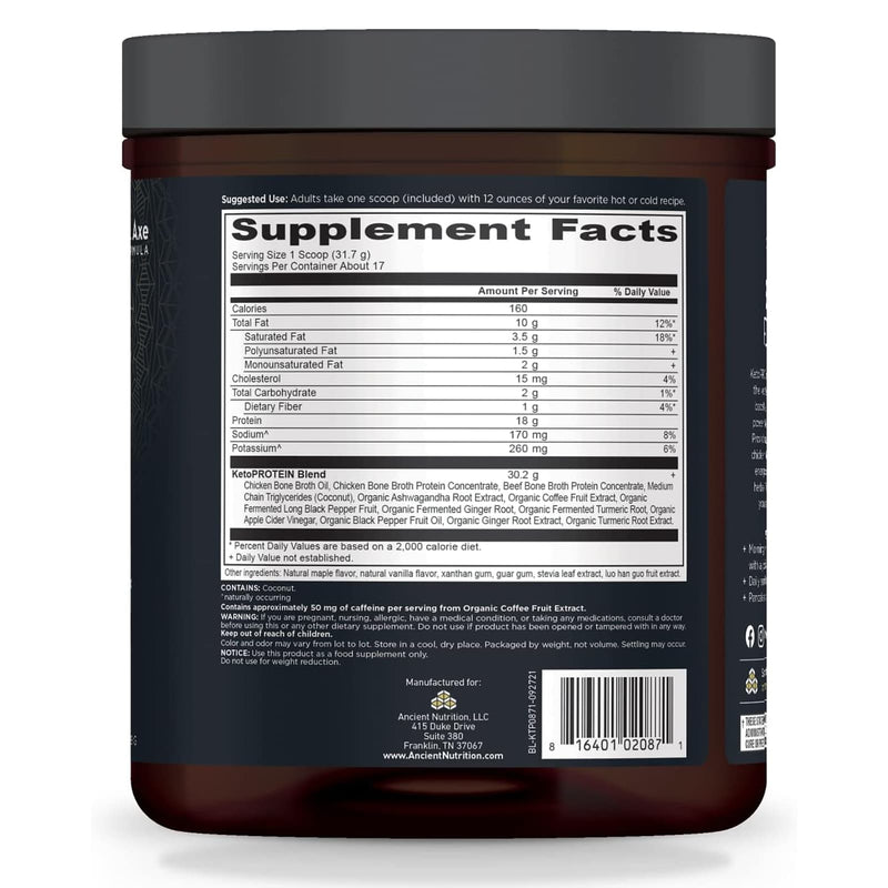 Ancient Nutrition, Keto, Protein, Vanilla, 17 Servings, 19 oz (538.9 g) - DailyVita