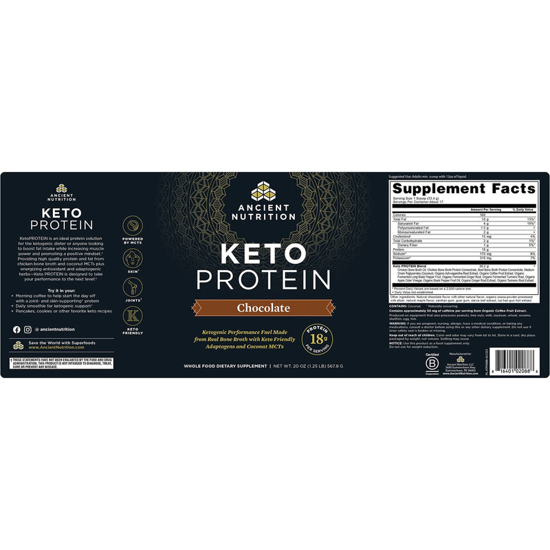 Ancient Nutrition, Keto, Protein, Chocolate, 17 Servings, 20.3 oz (576.3 g) - DailyVita