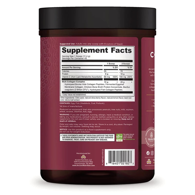 Ancient Nutrition, Multi Collagen, Protein, Strawberry Lemonade, 45 Servings, 18.1 oz (513 g) - DailyVita