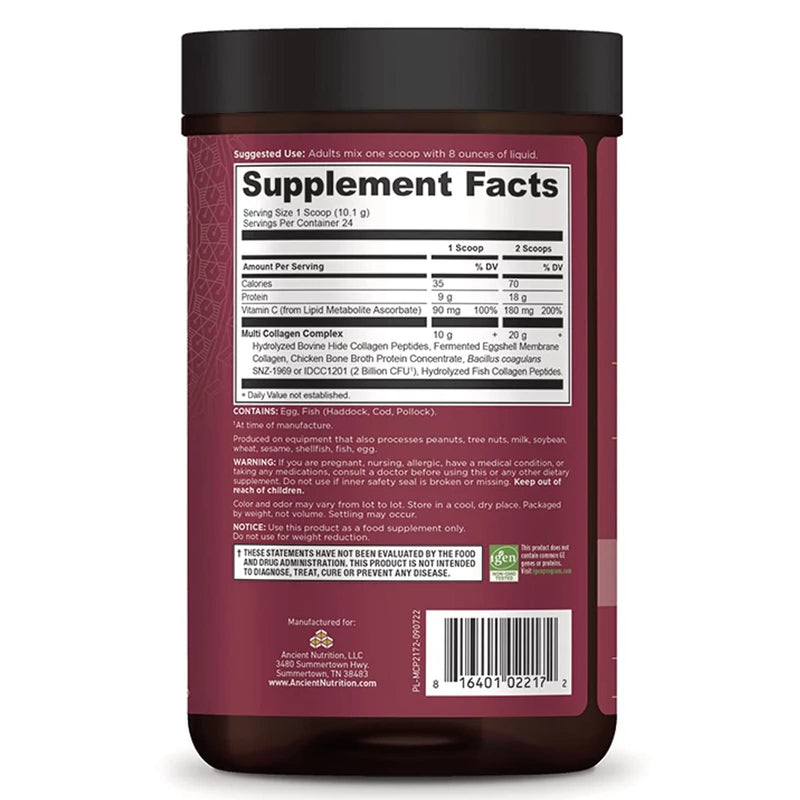 Ancient Nutrition, Multi Collagen, Protein, Pure, 24 Servings, 8.6 oz (242.4 g) - DailyVita
