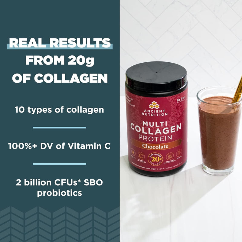 Ancient Nutrition, Multi Collagen, Protein, Chocolate, 24 Servings, 10 oz (283.2 g) - DailyVita