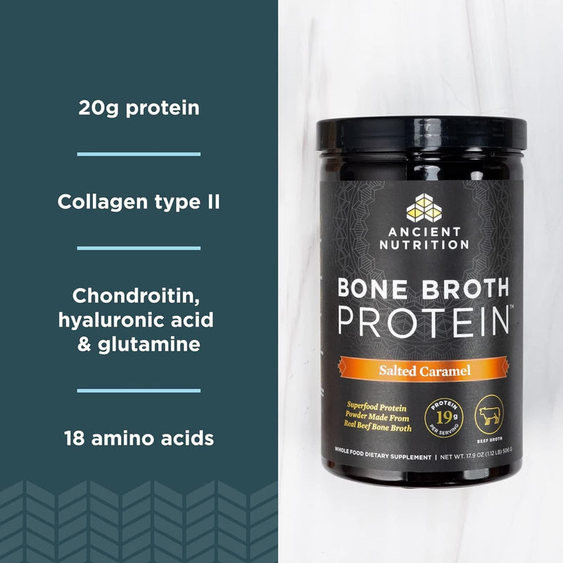 Ancient Nutrition, Bone Broth Protein, Beef, Salted Caramel, 20 Servings, 17.9 oz (506 g) - DailyVita