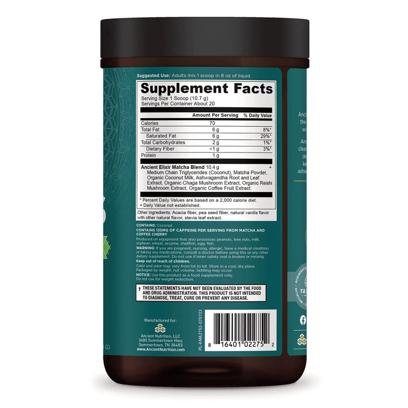 Ancient Nutrition, Ancient Elixir, Matcha, 20 Servings, 7.5 oz (214 g) - DailyVita
