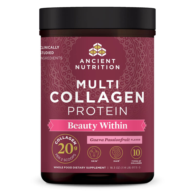 Ancient Nutrition, Multi Collagen, Protein, Beauty Within, Guava Passionfruit, 45 Servings, 18.3 oz (517.5 g) - DailyVita