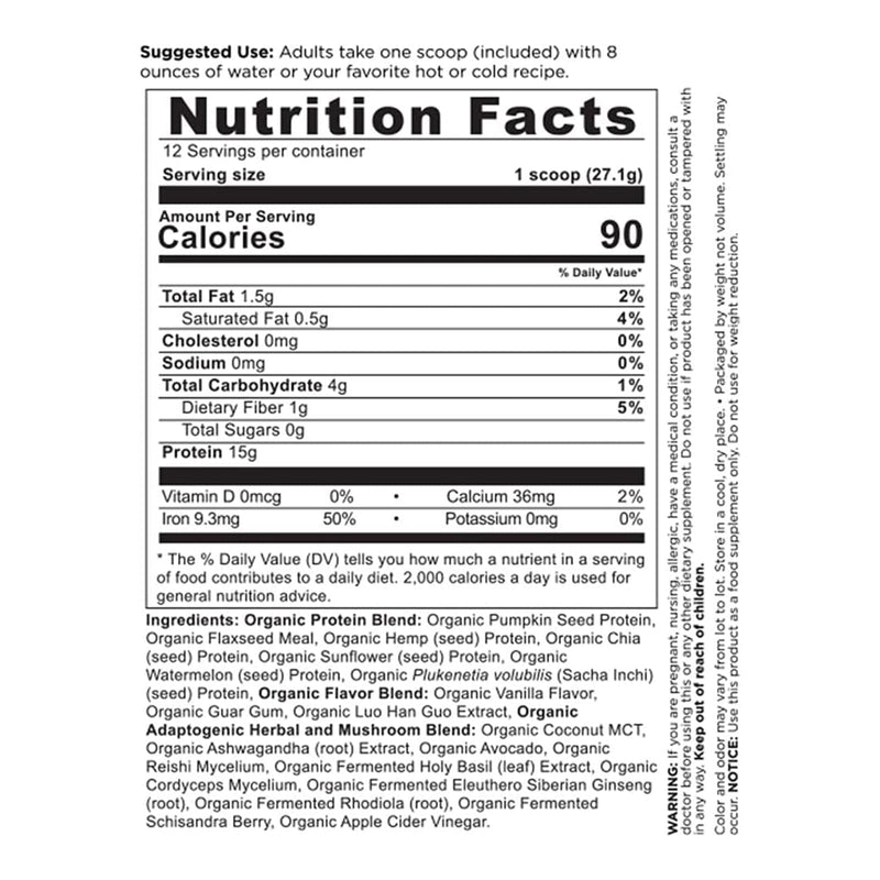 Ancient Nutrition, Organic Plant Protein, Powder, Vanilla, 12 Servings, 11.5 oz (325.5 g) - DailyVita