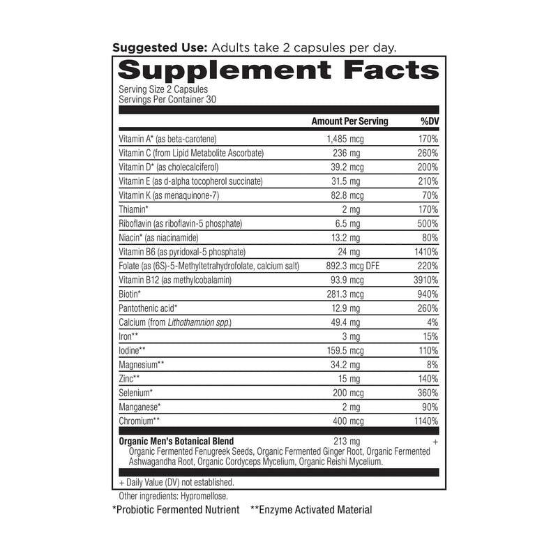 CLEARANCE! Ancient Nutrition Men's Fermented Multi - 60 Capsules, BEST BY 02/2026 - DailyVita