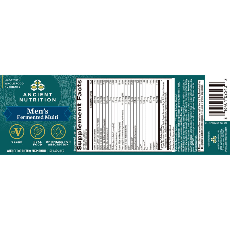 CLEARANCE! Ancient Nutrition Men's Fermented Multi - 60 Capsules, BEST BY 02/2026 - DailyVita