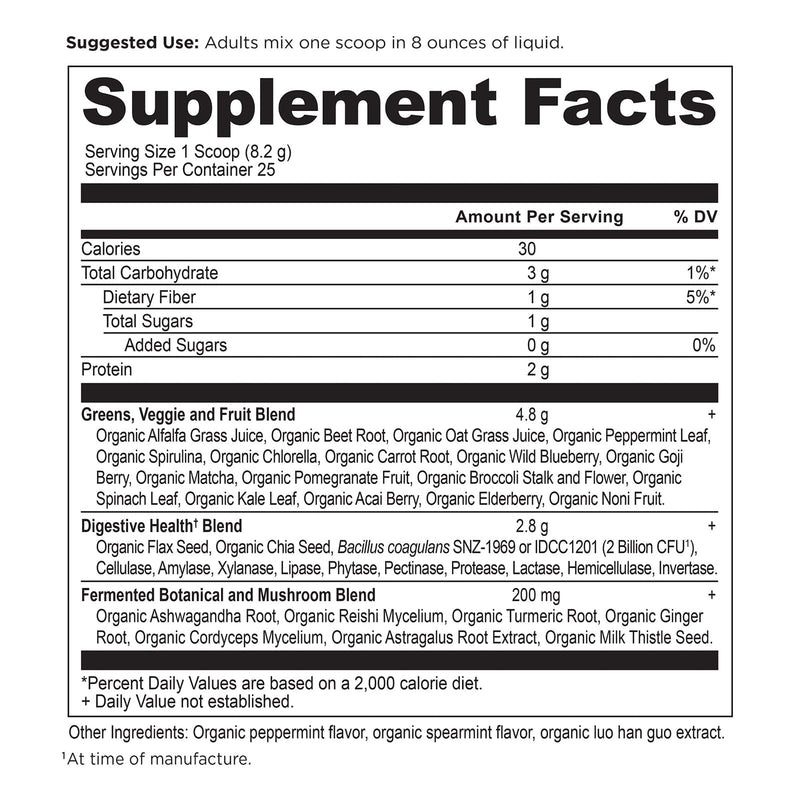 Ancient Nutrition, Organic Super Greens, Mint, 25 Servings, 7.23 oz (205.63 g) - DailyVita