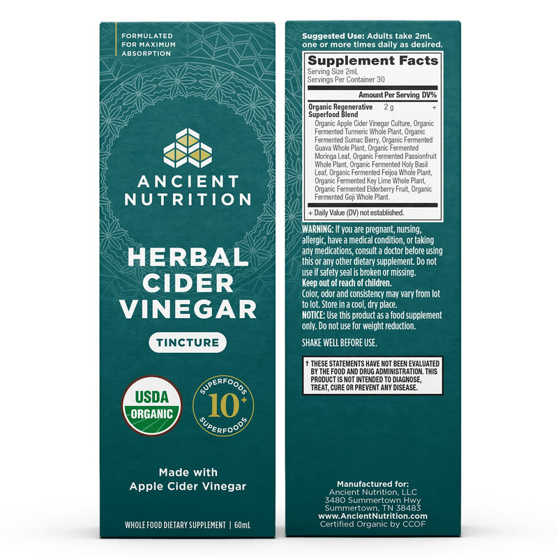 Ancient Nutrition, Organic Herbal Cider Vinegar, Tincture, 30 Servings, 2.12 oz (60 g) - DailyVita