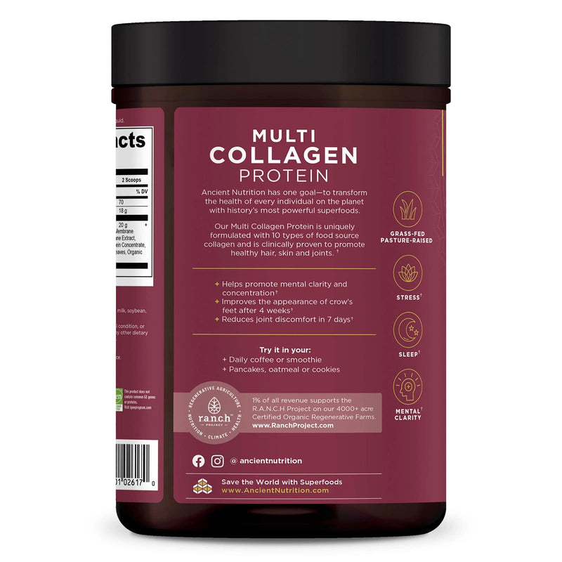 Ancient Nutrition, Multi Collagen, Protein, Brain Boost, Vanilla, 45 Servings, 16.03 oz (454.5 g) - DailyVita
