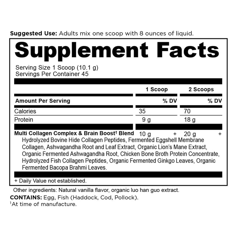 Ancient Nutrition, Multi Collagen, Protein, Brain Boost, Vanilla, 45 Servings, 16.03 oz (454.5 g) - DailyVita