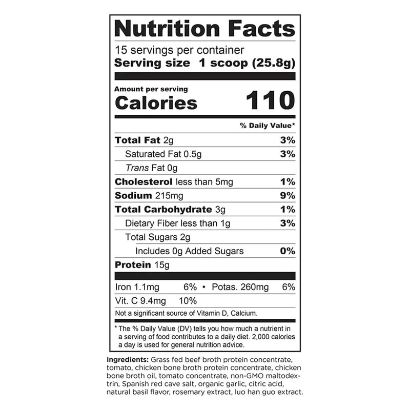 Ancient Nutrition, Bone Broth Protein, Tomato Basil, 15 Servings, 13.65 oz (387 g) - DailyVita