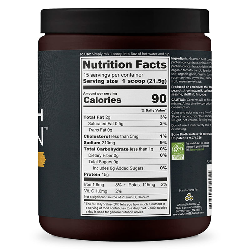 Ancient Nutrition, Bone Broth Protein, Chicken Soup, 15 Servings, 11.37 oz (323 g) - DailyVita