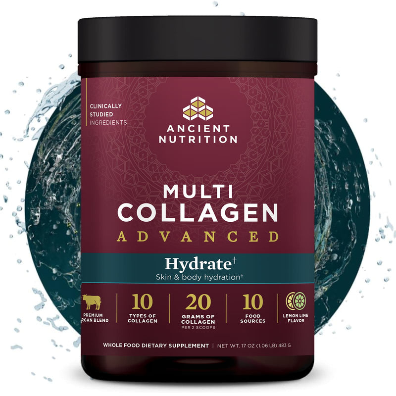 Ancient Nutrition, Multi Collagen Advanced, Powder, Hydrate, Lemon Lime 30 Servings, 17 oz (483 g) - DailyVita