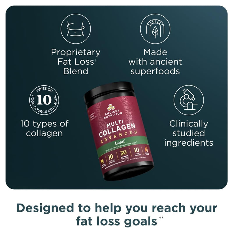 Ancient Nutrition, Multi Collagen Advanced, Powder, Lean, Cinnamon, 25 Servings, 16 oz (450 g) - DailyVita