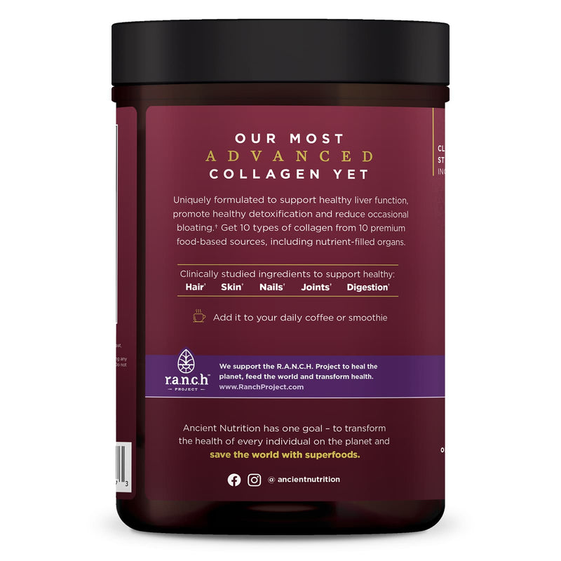 Ancient Nutrition, Multi Collagen Advanced, Powder, Cleanse & Detox, Unflavored 36 Servings, 15 oz (414 g) - DailyVita