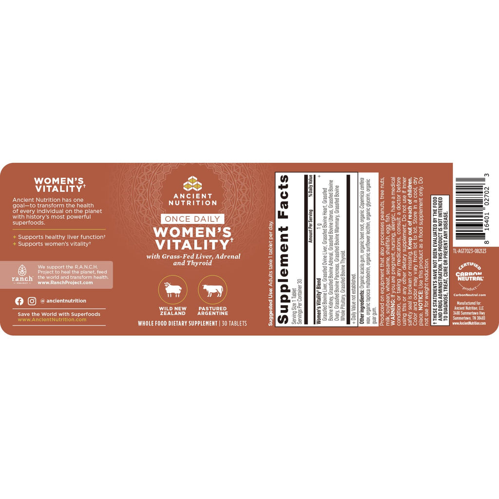 Ancient Nutrition, Ancient Glandulars, Tablet, Once Daily Womens Vitality, 30ct - DailyVita