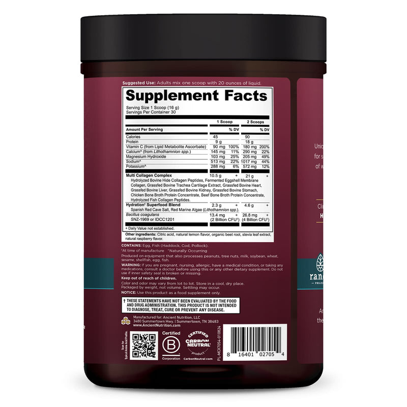 Ancient Nutrition, Multi Collagen Advanced, Powder, Hydrate, Mixed Berry, 30 Servings, 17 oz (480 g) - DailyVita