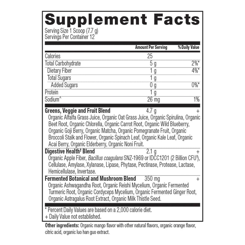 Ancient Nutrition Organic Super Greens Mango 12 Servings - 3.3 oz (92.5 g)