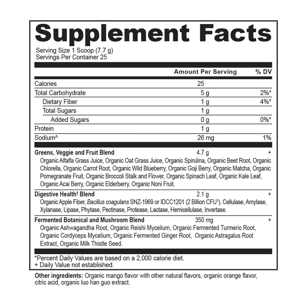 Ancient Nutrition Organic Super Greens Mango 25 Servings - 6.8 oz (192.8 g) - DailyVita