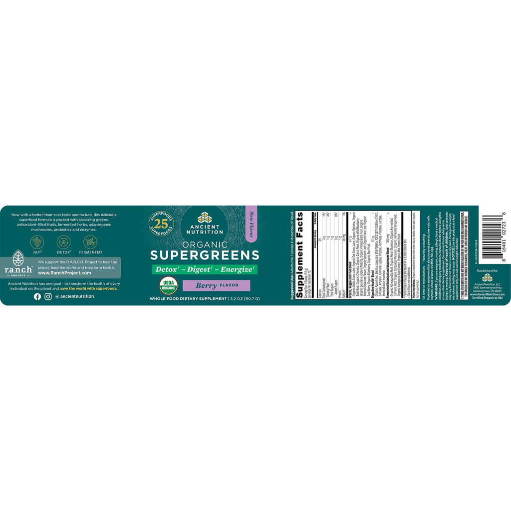 Ancient Nutrition Organic Super Greens Berry 12 Servings - 3.2 oz (90.7 g) - DailyVita
