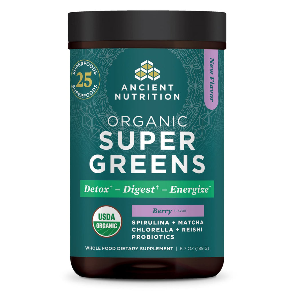 Ancient Nutrition Organic Super Greens Berry 25 Servings - 6.7 oz (189 g) - DailyVita