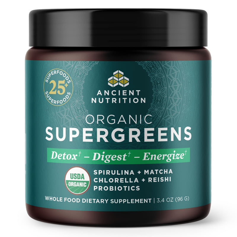 CLEARANCE! Ancient Nutrition Organic Super Greens Unflavored 12 Servings - 3.4 oz (96 g), BEST BY 03/2026 - DailyVita