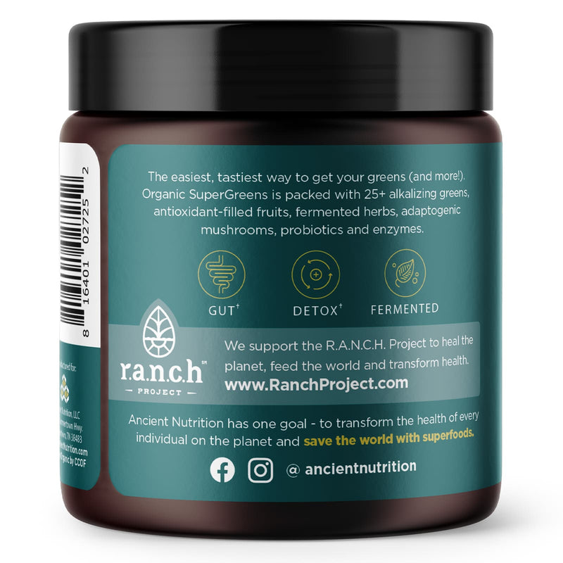 CLEARANCE! Ancient Nutrition Organic Super Greens Unflavored 12 Servings - 3.4 oz (96 g), BEST BY 03/2026 - DailyVita