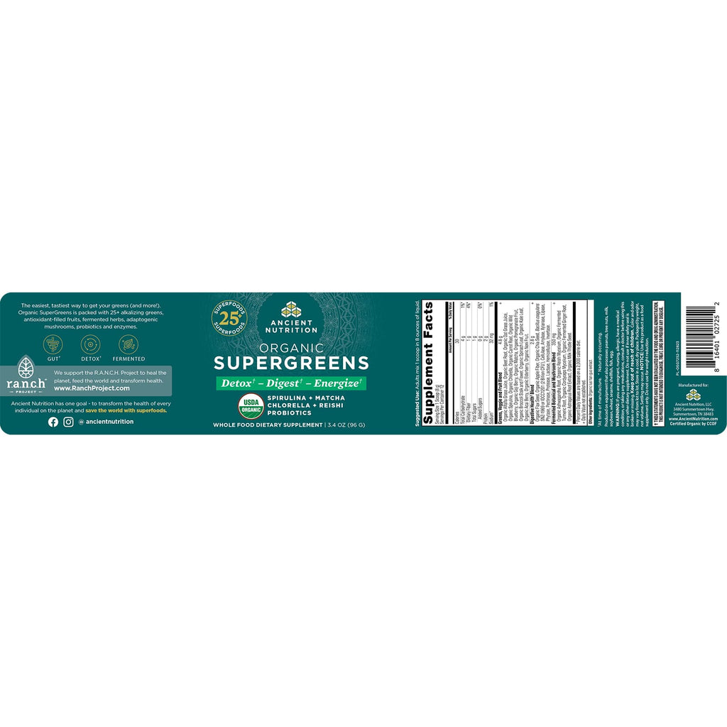 Ancient Nutrition Organic Super Greens Unflavored 12 Servings - 3.4 oz (96 g) - DailyVita