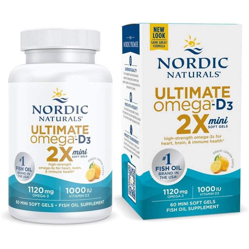 Nordic® Ultimate Omega® 2X Mini with Vitamin D3 Lemon 60 Softgels