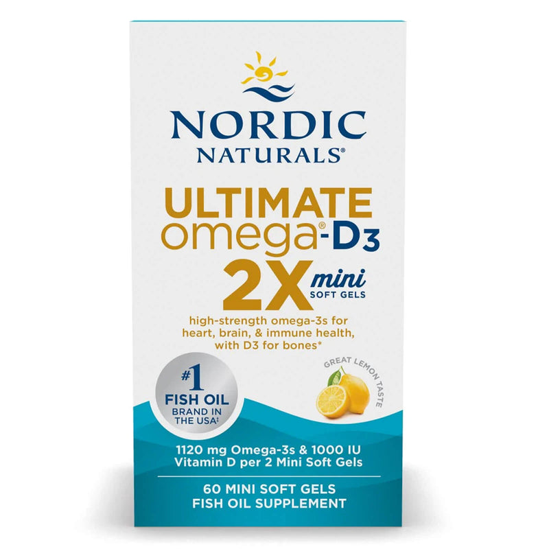 Nordic® Ultimate Omega® 2X Mini with Vitamin D3 Lemon 60 Softgels